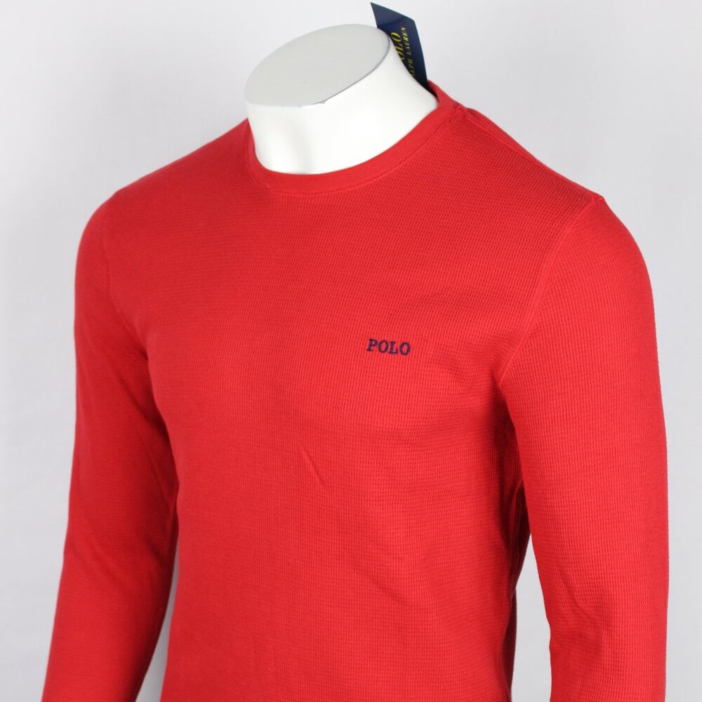 Polo Ralph Lauren Men's Shirt Waffle Long Sleeve Thermal Crew Red / Navy Pony